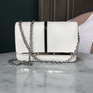 Henri Bendel White Leather Crossbody Handbag with Silver Details